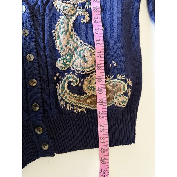 Vtg Herman Geist Embroidered Sweater Cardigan Cotton Linen Granny Cottage Medium - Picture 13 of 15